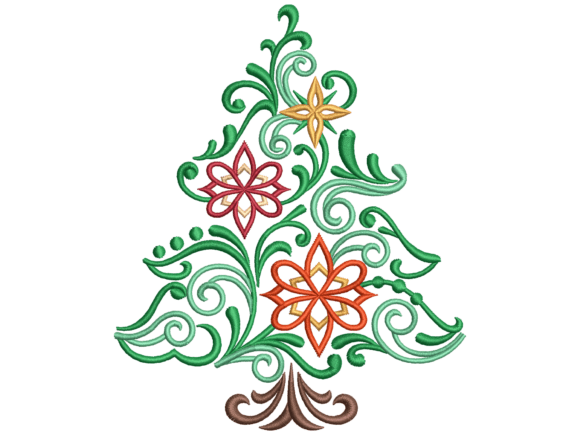 Download Floral Christmas Tree Machine Embroidery - Christmas Collection