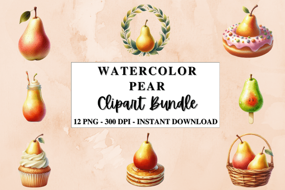 Download Watercolor Pear Clipart Bundle - Clipart bundle Collection