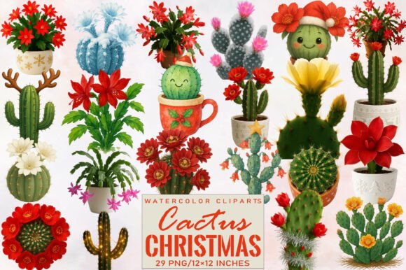Download Watercolor Christmas Cactus Clipart - Christmas Collection