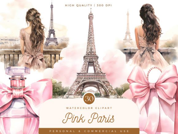 Download Watercolor Pink Paris Clipart Bundle - Clipart bundle Collection