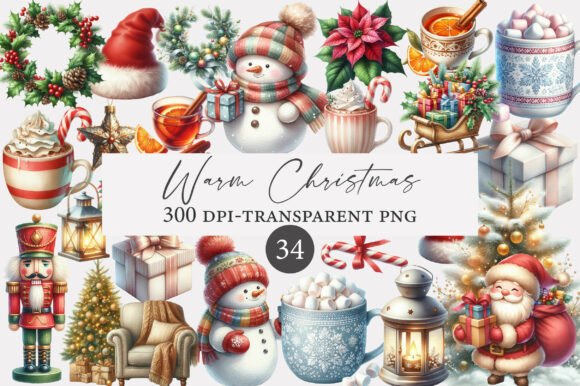 Download Watercolor Warm Christmas Clipart Bundle - Christmas Collection