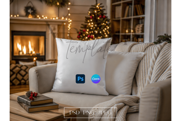 Download Christmas Fireplace Pillow Mockup - Christmas Collection