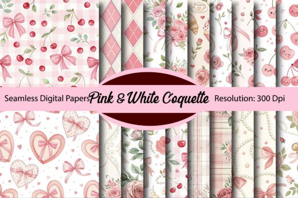 Download Pink &amp; White Coquette Digital Paper - White Collection