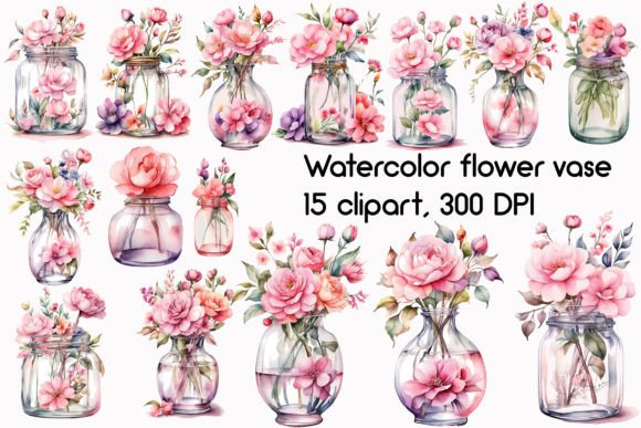 Download Watercolor Flower Vase Clipart Bundle - Clipart bundle Collection