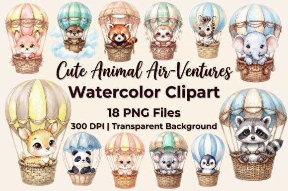 Download Cute Animal Air Balloon Clipart Bundle - Clipart bundle Collection