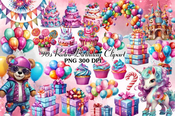 Download 90s Retro Birthday Clipart Bundle - Clipart bundle Collection