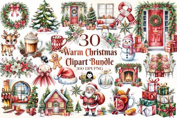 Download Watercolor Warm Christmas Clipart Bundle - Christmas Collection