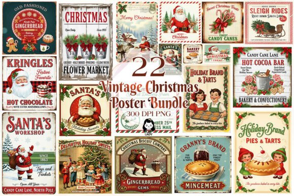 Download Vintage Christmas Poster Quotes Bundle - Christmas Collection