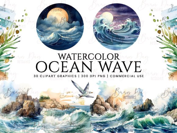 Download Watercolor Ocean Wave Clipart Bundle - Clipart bundle Collection