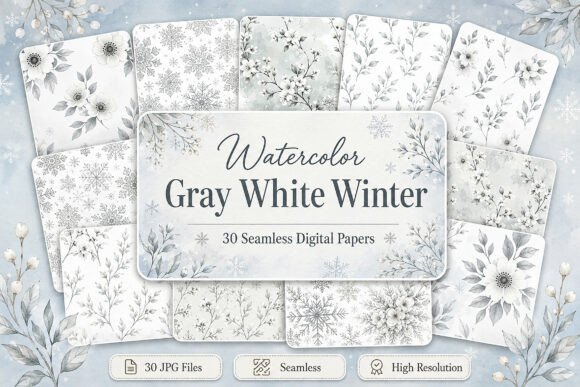 Download Watercolor Gray White Winter Patterns - Premium Resources
