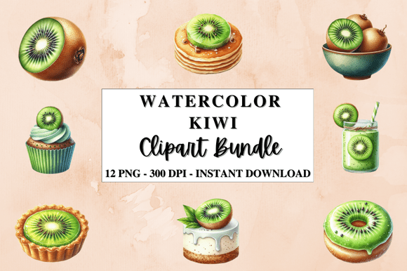 Download Watercolor Kiwi Fruit Clipart Bundle - Clipart bundle Collection