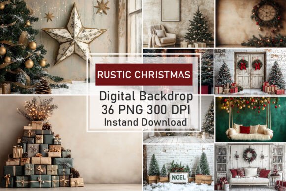 Download Rustic Christmas Digital Backdrop Bundle - Christmas Collection