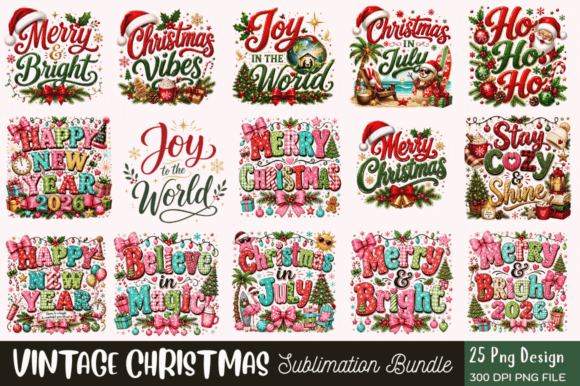 Download Vintage Christmas Sublimation PNG Bundle - Christmas Collection
