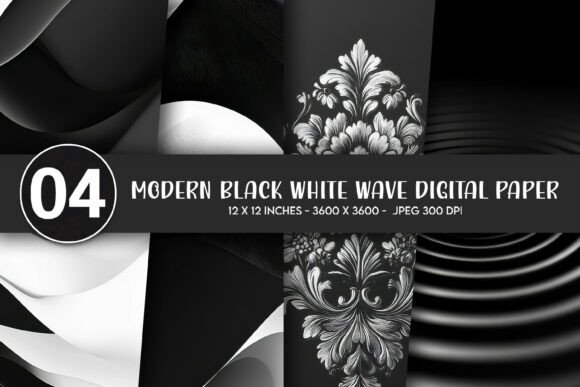 Download Modern Black White Wave Digital Paper - White Collection
