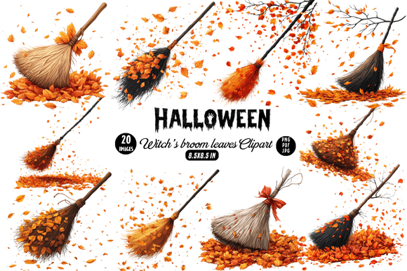 Download Halloween Witch’s Broom Leaves Clipart - Leaves Collection