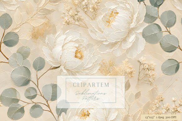 Download White Peony Eucalyptus Gold Pattern - White Collection