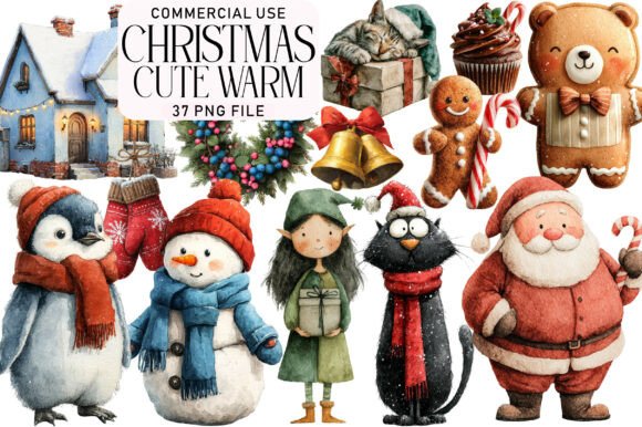 Download Watercolor Cute Warm Christmas Clipart - Christmas Collection